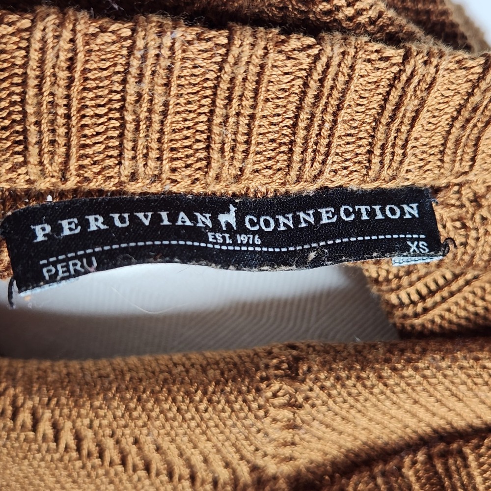 Peruvian Connection Sweater XS Amber Sienna Cable Knit Pima Cotton Pullover - Picture 8 of 13